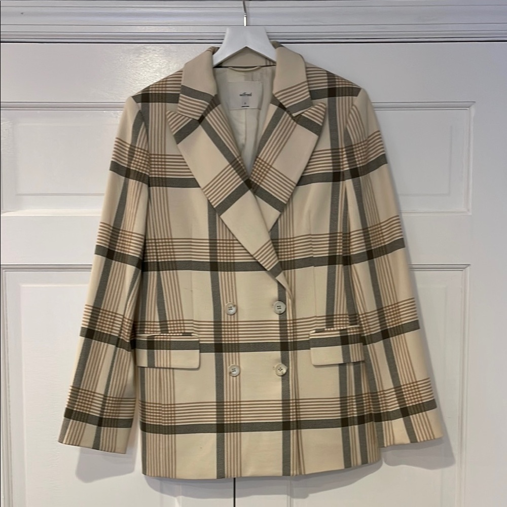 Aritzia Cream and Brown Plaid Blazer
